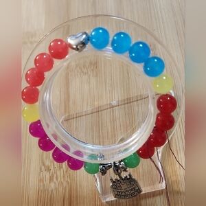 Hand Crafted Bracelet Beaded Stretch Charm Happy Birthday Yellow Multi